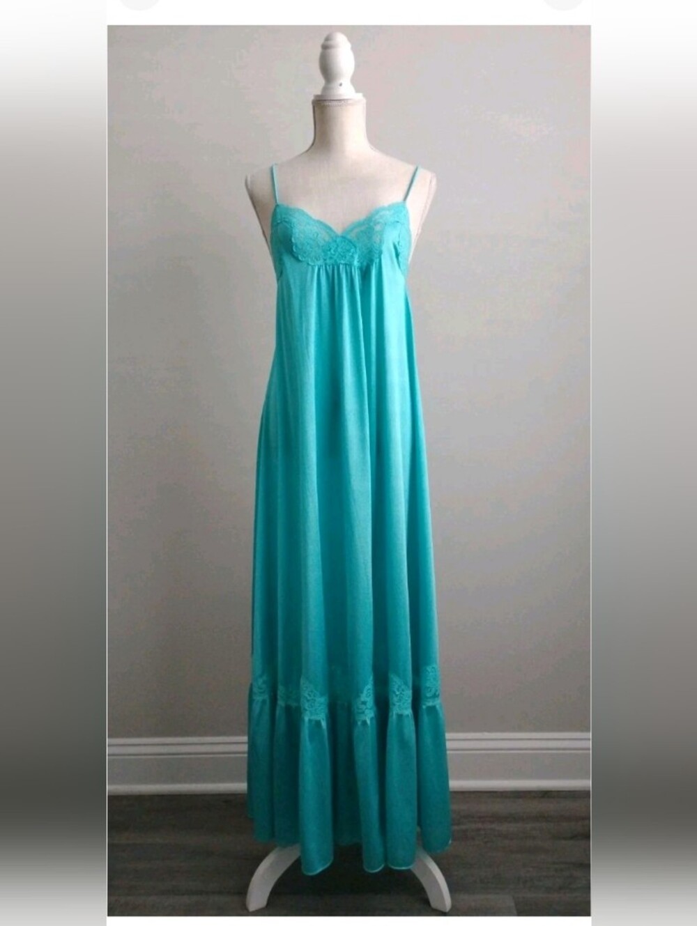 Vintage Shadowline Nightgown Blue Lace Women's Size S